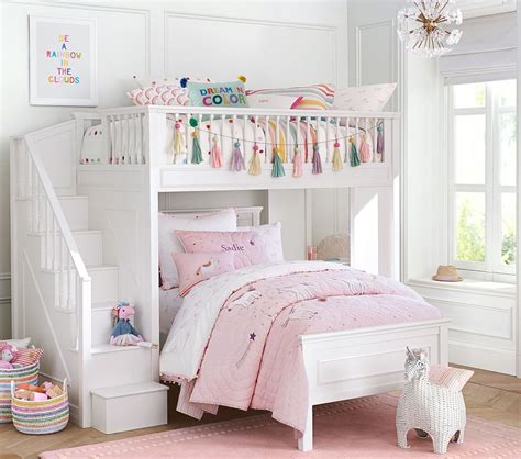 Fillmore Stair Loft Bed And Lower Bed Set Bed For Girls Room Bunk Beds For Girls Room Girls