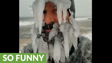 The Ice Man Is Completely Covered In Icicles Youtube