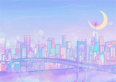 Sailor Moon Crescent Moon Cityscape Desktop Wallpaper