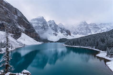 Got The First Snowfall At Moraine Lake On Sunday Morning Oc
