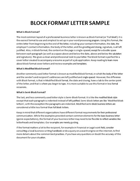 Modified Block Letter Template Word