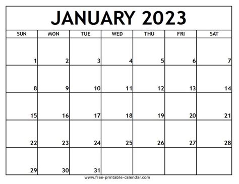 January 2023 Printable Calendar Free Printable Monthly