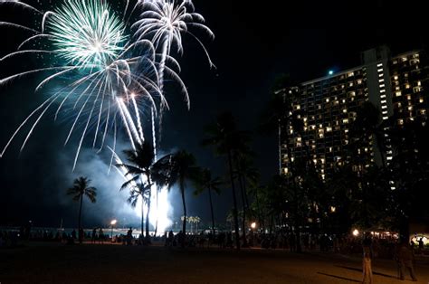 Hilton Hawaiian Village Fireworks Show Stock Photo Download Image Now