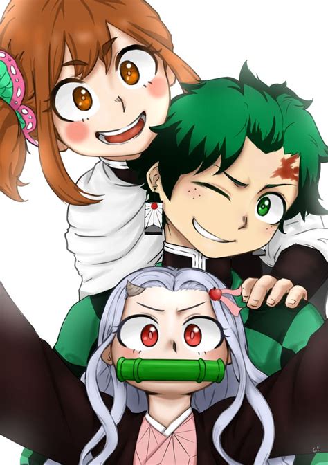 Bnha X Kny Izuku X Ochako Bnha X Kny Deku And Uraraka