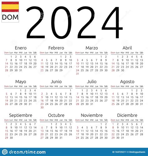 Calendario 2024 Español Domingo Ilustración Del Vector Ilustración
