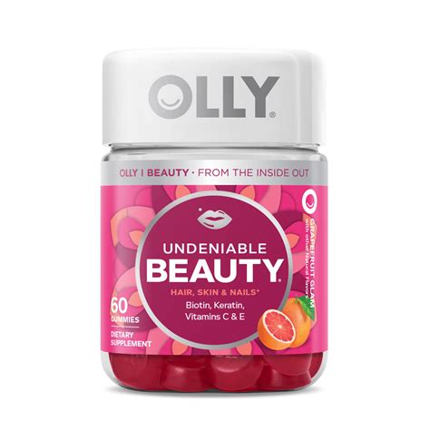 Olly undeniable beauty gummy supplement for hair, skin, nails, 60 ct