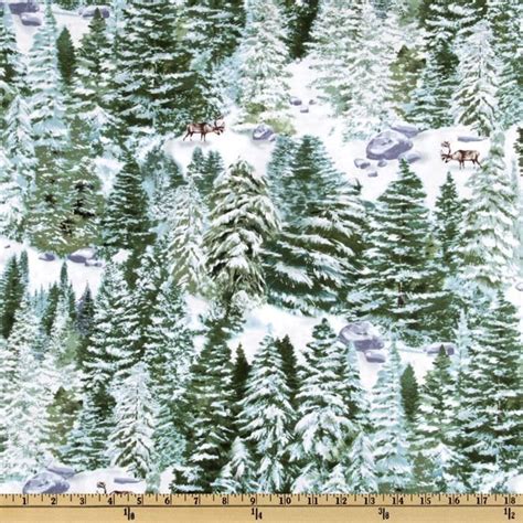 Evergreens In Snow Snow Evergreen Fabric