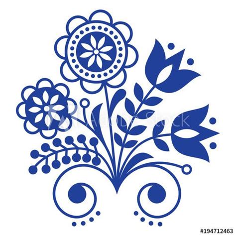 Scandinavian Folk Art Ornament With Flowers Nordic Floral Design