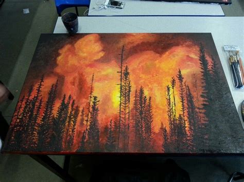 Forest Fire Acrylic Painting Canvas Piece Fire Painting Fire Art