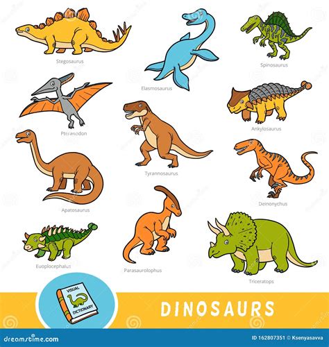 Set Of Dinosaurs Collection Of Vector Animals With Names In English