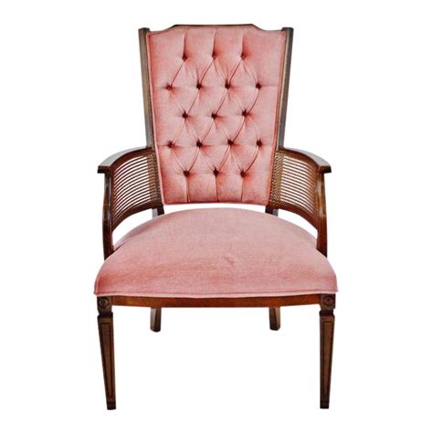 Mid Century Tufted Pink Velvet and Wicker Cane Accent Chair on Chairish.com | Accent chairs ...