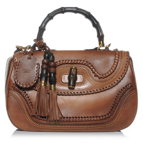 Gucci Leather New Bamboo Large Top Handle Bag Brown 43298