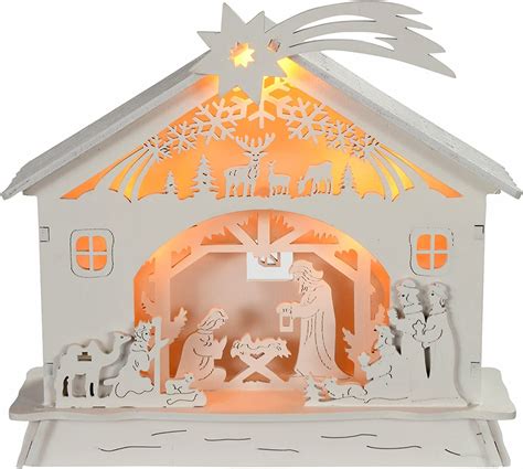 Werchristmas Pre Lit Christmas Wooden Nativity Scene Decoration