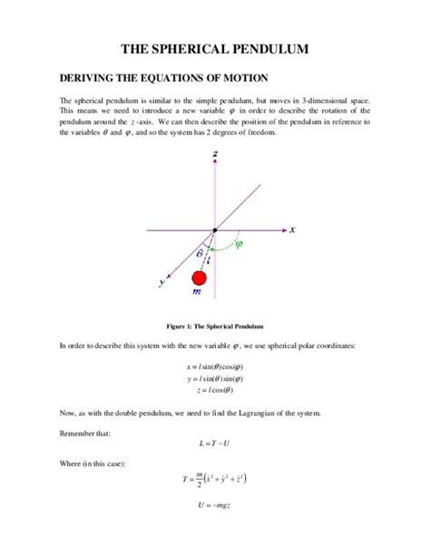 Pdf The Spherical Pendulum Deriving The Equations Of Motion Haseeb