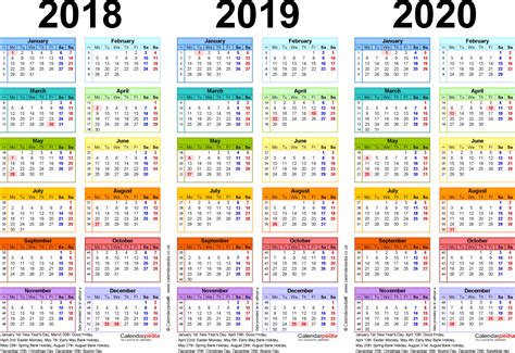 Three Year Calendars For 2018 2019 And 2020 Uk For Pdf