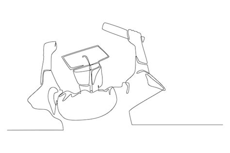 Premium Vector Continuous One Line Drawing Back View Of Graduate