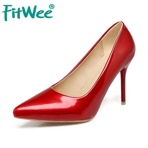 Fitwee Big Size 30 48 Pointed Toe High Heels Shoes Women Solid Slip On