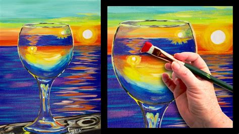 Sunset Reflected In A Glass Easy Beginner Painting Tutorial 🍷🌆 Theartsherpa Youtube
