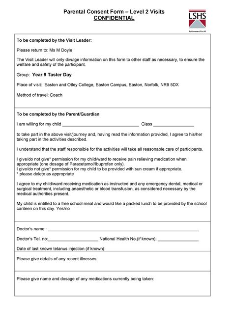 50 Printable Parental Consent Form And Templates Templatelab