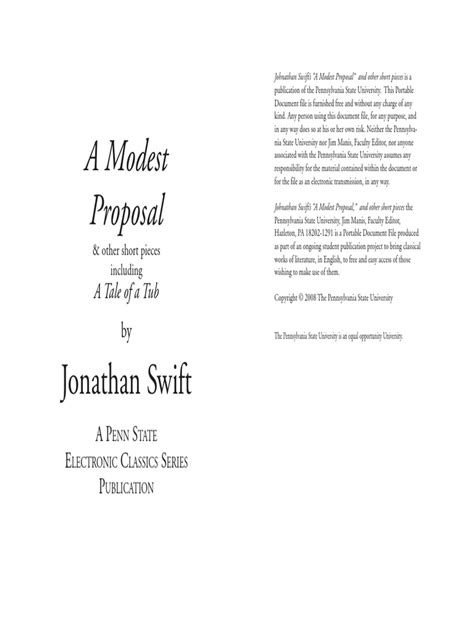 A Modest Proposal Pdf Jonathan Swift