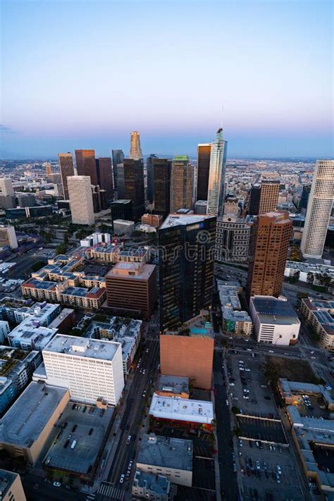The Downtown Los Angeles California And The City Traffic At Dusk Stock