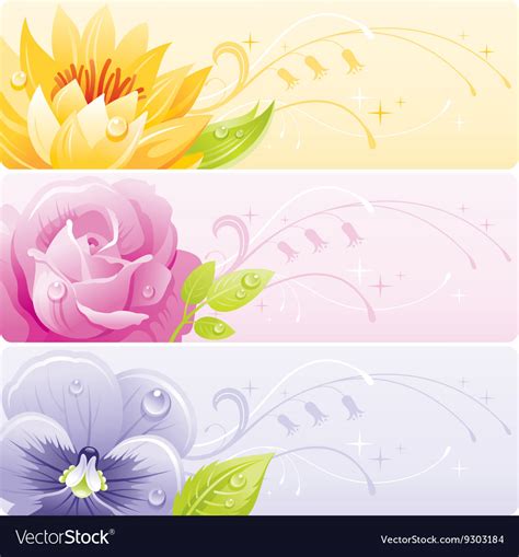 Summer Flowers Banner Set With Natural Background Vector Image