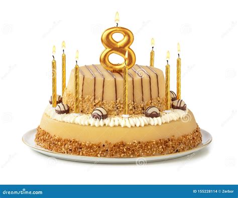 Festive Cake With Golden Candles Number 8 Stock Photo Image Of