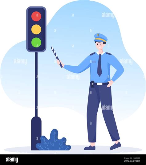 police officer character vector illustration using uniform with set equipment in flat cartoon