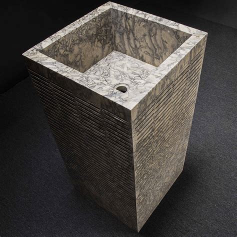 Square Marble Pedestal Sink Textured Decora Loft
