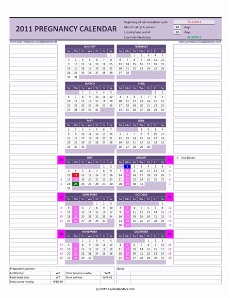 Pregnancy Calendar Excel Templates