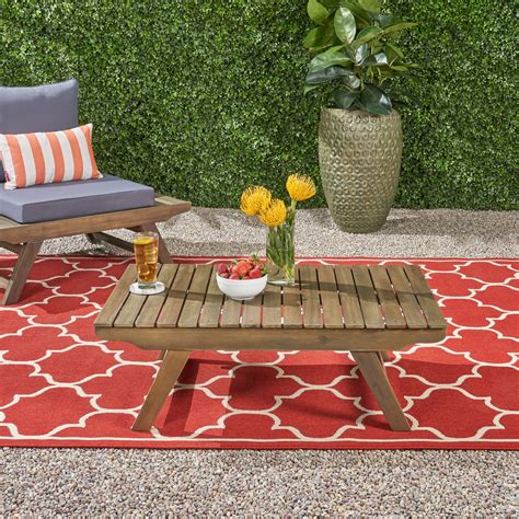 Sedona Outdoor Wooden Coffee Table Gray Finish By Noble House