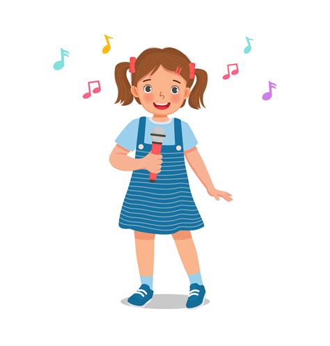 Cute Little Girl Singing A Song With A Microphone 8950722 Vector Art At