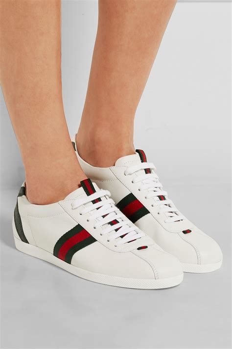 Gucci New Ace Watersnake Trimmed Leather Sneakers In White Lyst