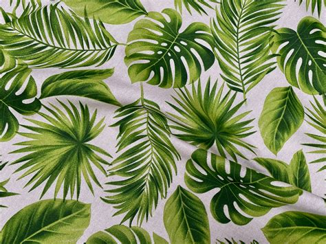 Linen Look Green Palm Leaves Tropical Leaf Fabric Material For Home