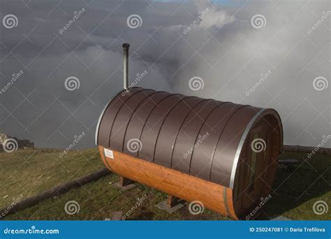 A Sauna At Rifugio Lagazuoi With Mountain Landscape On Background Dolomites Italy Editorial