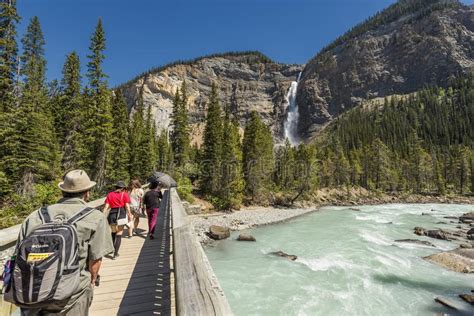 Tourists At Takakkaw Falls Yoho National Park British Columbia Canada