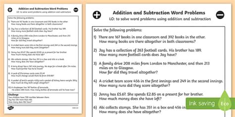 You can do the exercises online or download the worksheet as pdf. Addition and Subtraction Word Problems Worksheet - Year 3
