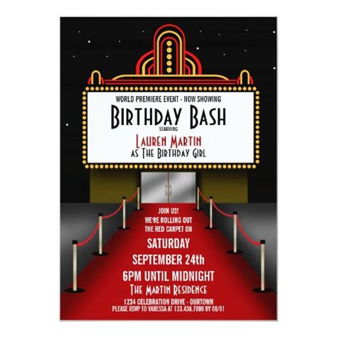 Red Carpet Theater Birthday Party Invitation Zazzle