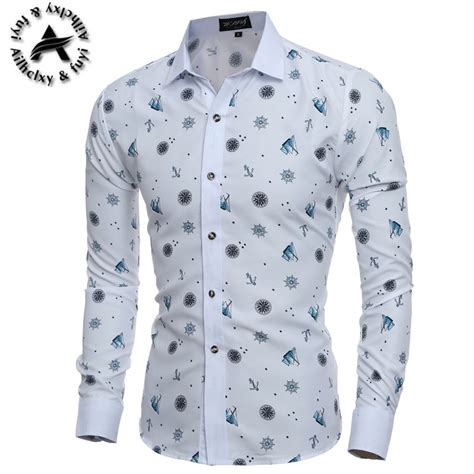 2016 New Spring Men Shirt Pattern Design Long Sleeve Flowers Print Slim