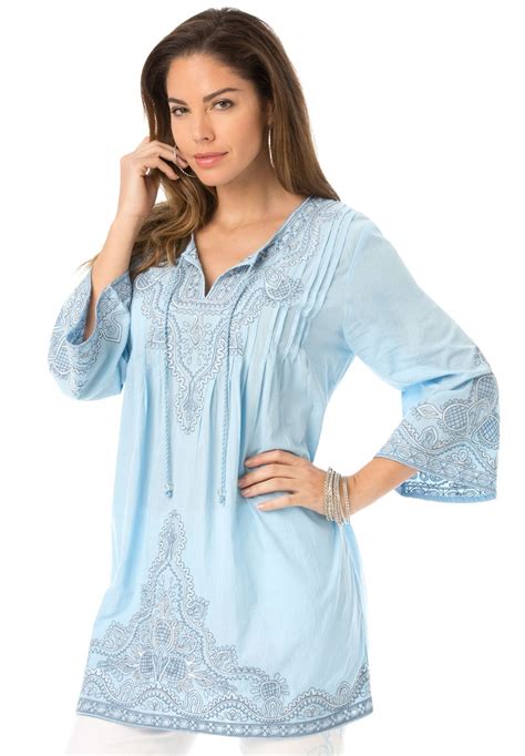 Embroidered Peasant Tunic By Denim 247® Plus Size Outfits Fashion