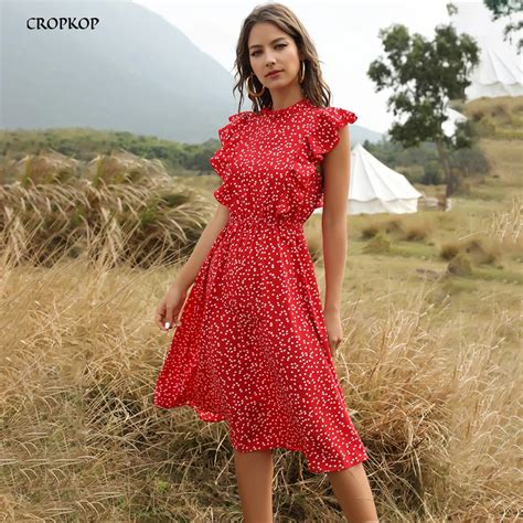 Chiffon Dress Women Elegant Summer Floral Print Ruffle A Line Sundress Casual Fitted Clothes To