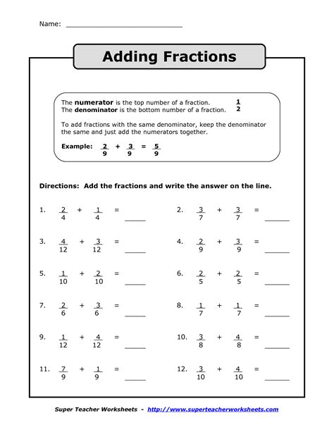 11 Adding Fractions Worksheets With Answer Key