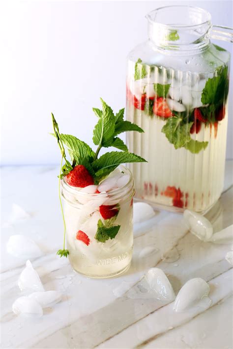 Light Refreshing Strawberry Mint White Wine Spritzer Combines Fresh