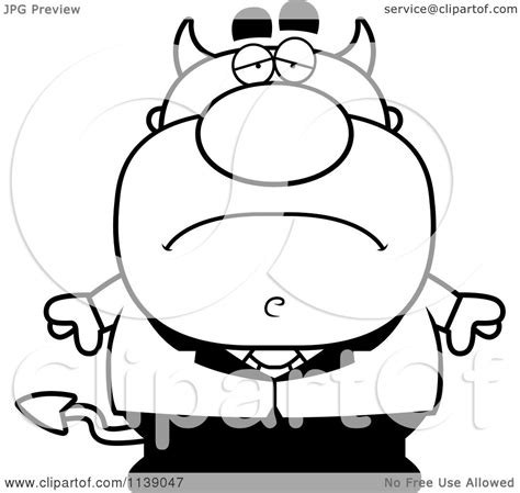 Cartoon Clipart Of A Black And White Sad Devil Businessman