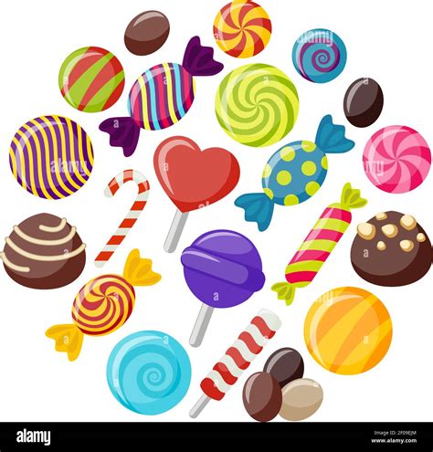 Sweet Candies Flat Icons Set In Shape Of Circle With Assorted