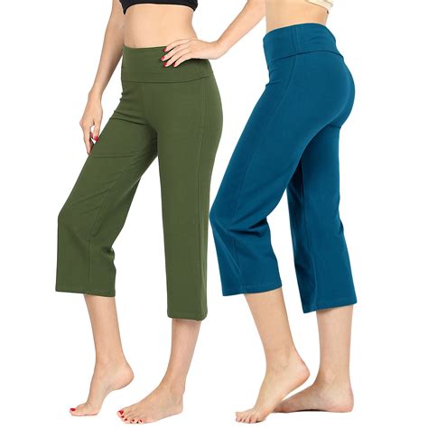 Womens Cotton Fold Over Capri Lounge Yoga Pants S 3xl