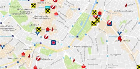 Zijde lalla rookhweg (bij de coffee corner. Bank Filialen Wien: Standorte aller Banken auf einer Karte