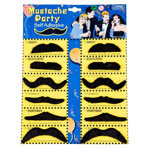 12 Pack Self Adhesive Assorted Fake Moustache Mustache Set Fancy Dress Party Birthday Stylish