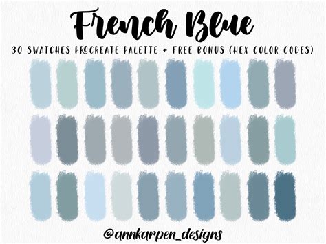 French Blue Procreate Palette 30 Hex Color Codes Instant Digital