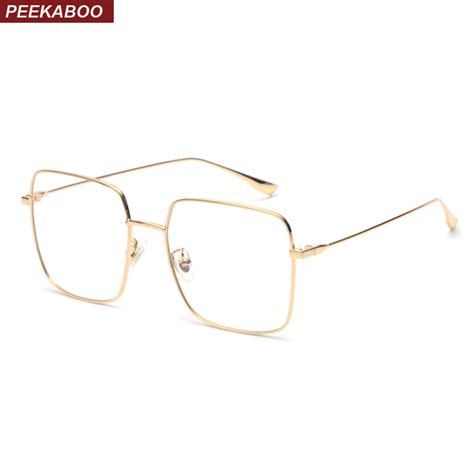 Peekaboo Women Optical Glasses Frame Men Square Gold Metal High Quality